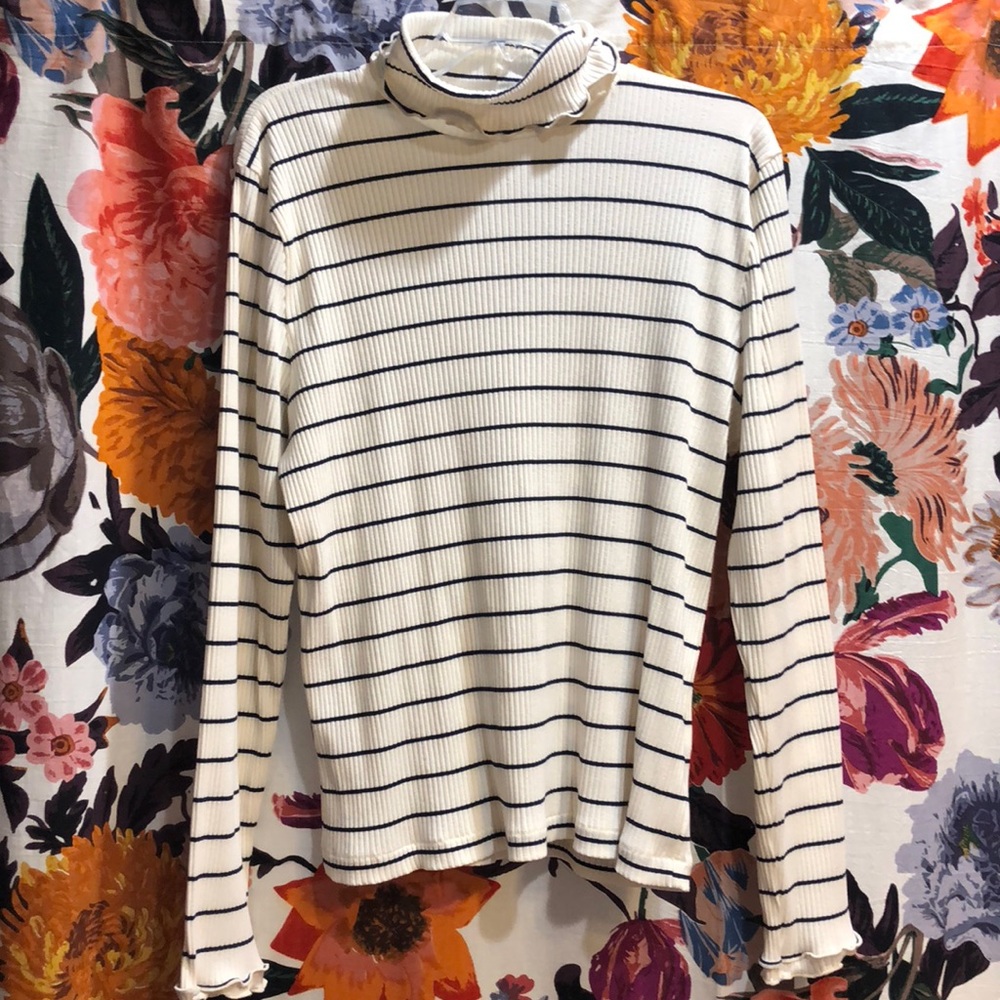 J.Crew ivory and navy striped turtleneck